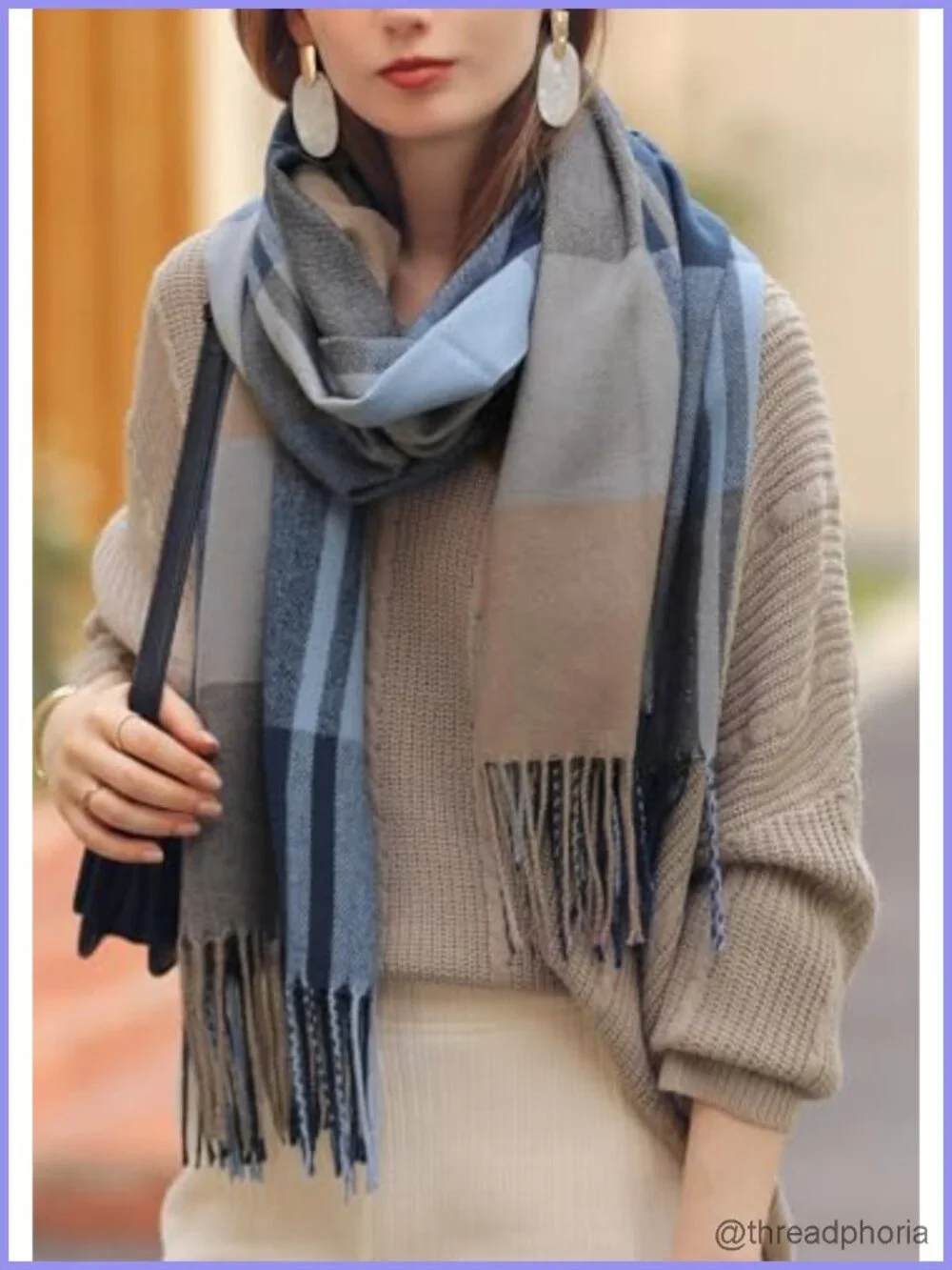 Cashmere Like Shawl Scarf Winter Warm Knit Large Tassel Plaid Scarf